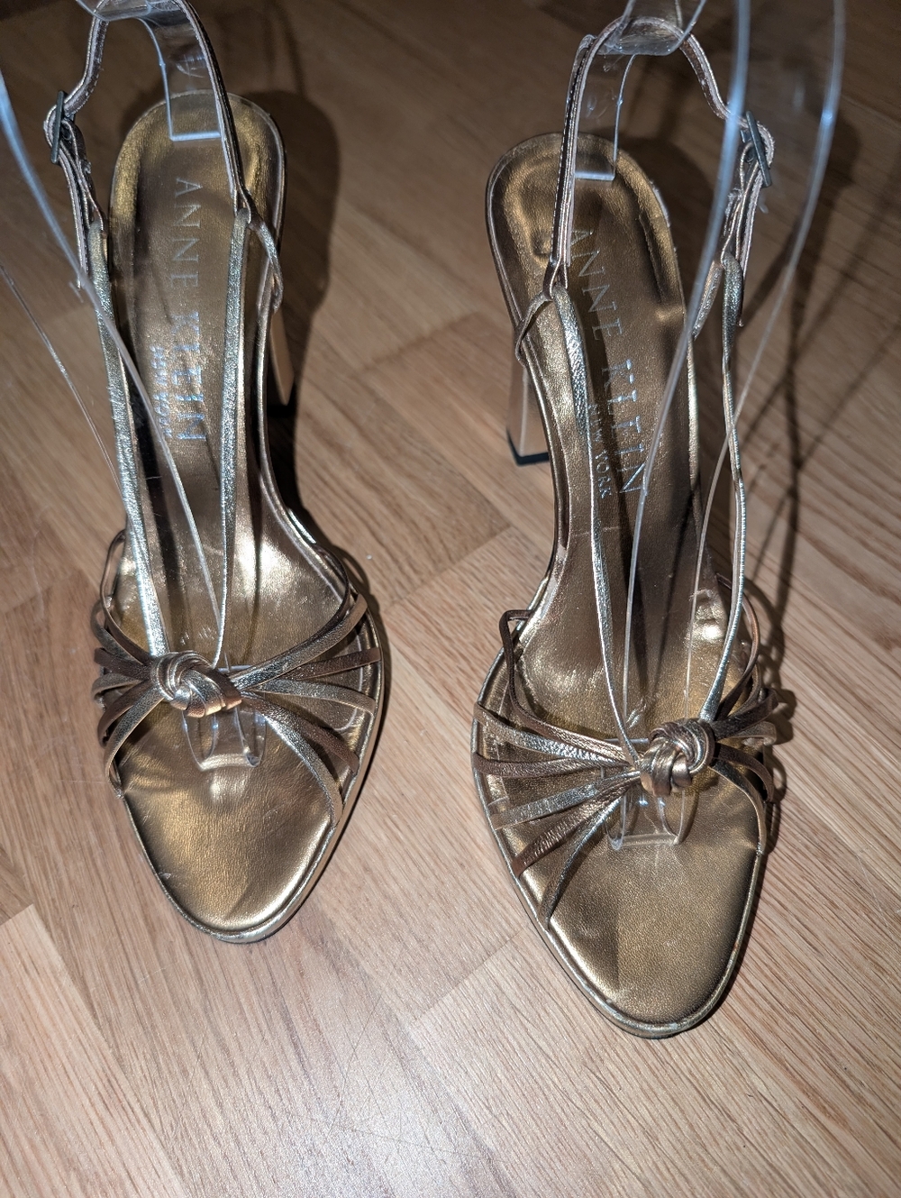 Anne Klein Metallic Gold Knotted Strappy Heels